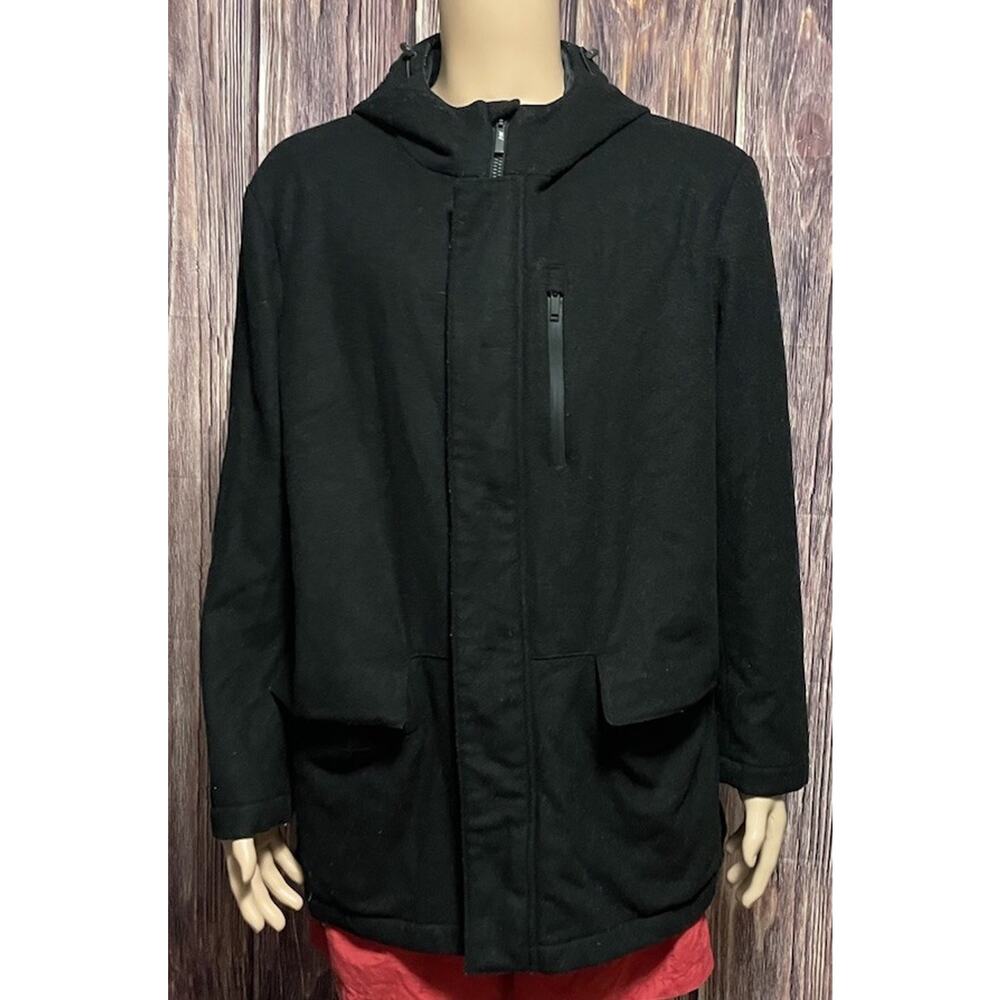 Emporio Armani Mens Hooded Pea Coat Jacket Virgin Wool Blend Sz 48 Overcoat